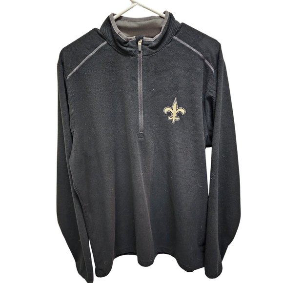 Men's Antigua Black New Orleans Saints Generation Quarter-Zip Pullover Jacket - Picture 1 of 3